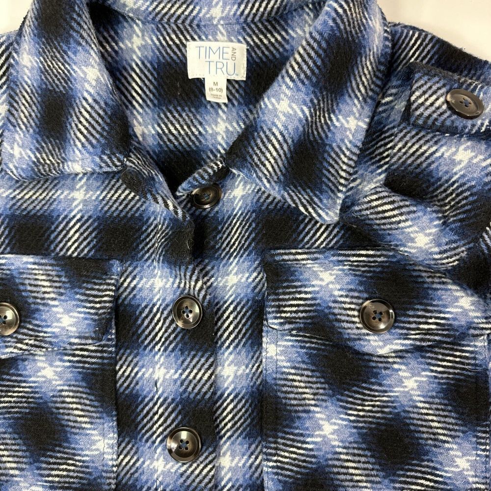 Time and Tru‎ Women's M Plaid Shacket Button Up  Shirt Jacket Comfy Warm Pockets
